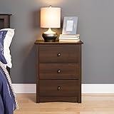 Prepac Sonoma Traditional Tall Nightstand Side Table with 3 Drawers, Functional Tall 3-Drawer Bedside Table 16" D x 23" W x 29" H, Espresso, EDC-2403