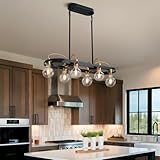 Moooni 6 Lights Rectangular Chandelier, Black and Gold Linear Chandelier, Rectangle Pendant Light Fixture for Dining Room Kitchen Island-L30