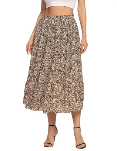 Zeagoo Womens High Waist Skirt Polka Dot Pattern Pleated Skirt Midi Length Swing Skirt with Pockets, Leopard 1,XXL