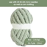 HOMBYS Sage Green Chunky Chenille Yarn for Crocheting, Bulky Thick Fluffy Yarn for Knitting,Super Bulky Chunky Yarn for Hand Knitting Blanket, Soft Plush Yarn, 8 Jumbo Pack (27 yds,8 oz Each Skein)