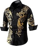 jeansian Casual Button-Down Shirts Long Sleeve Slim Fit Print Dress Shirts K052 Black L