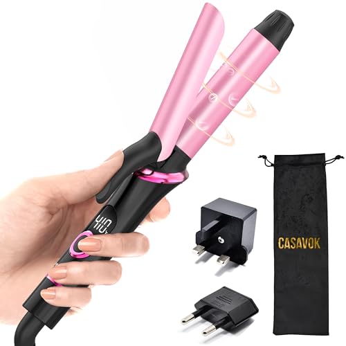 Mini Curling Iron for Travel,110~240V Dual Voltage with European Plug Adapter,Small Curling Iron for Short Hair,Tiny Curling Irons for Women,Anti-Scald Cover,Auto-Off,5 Temp Digital Settings,1 Inch