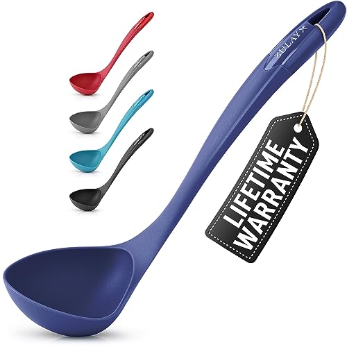 Zulay Soup Ladle Spoon with Comfortable Grip - Cooking and Serving Spoon for Soup, Chili, Gravy, Salad Dressing & Pancake Batter - Large Nylon Scoop & Ladle Spoon Great for Canning and Pouring - Navy