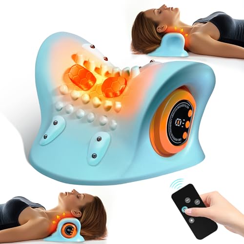 GYSIEN Neck Massager, Neck and Shoulder Relaxer with Heat, 3 Modes, Portable Neck Pillows for Pain Relief and Muscle Relax, 26° Angle Cervical Traction Device for Back, Neck and Shoulder