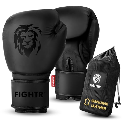 FIGHTR® Pro Boxing Gloves Made of Genuine Leather | Men and Women | for Boxing, MMA, Muay Thai, Kickboxing & Martial Arts 10 12 14 16 oz | incl. Carrying Bag