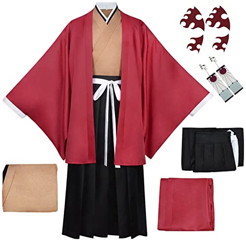 TMSREBU Tsugikuni Yoriichi Cosplay Costume Red Robe Kimono for Anime Fans (Tsugikuni Yoriichi, XL)