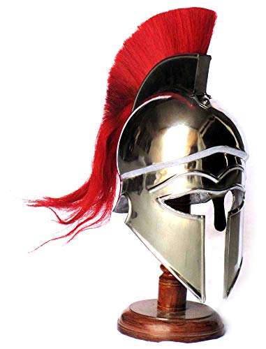 AnNafi® Medieval Greek Corinthian Helmet Armour | Red Plume Steel Helmet Replica | Wearable Helmet Armor | Roman Knight Spartan LARP Costume