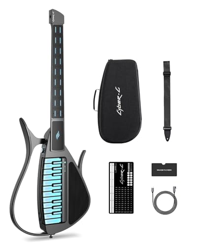 Enya CYBER-G Stringless Smart Guitar, Foldable Travel Backing Guitarra, Built-in Drum Machine & Bassline, 20 instrument Sounds for One-Man Band, App Interactive Chord Sheets For Adults & Teens(Black)