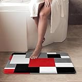 Britimes White Modern Abstract Art Bathroom Rug Mat Set of 2, Red and Black Washable Cover Floor Rug Carpets Floor Bath Mat Bathroom Decorations 16x24 and 20x32 Inches