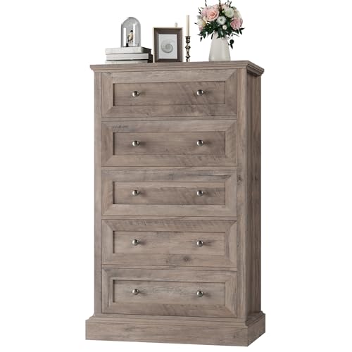 FACBOTALL 5 Drawer Dresser, 47.2'' Tall Dresser with 5 Drawers, Chest of Drawers Cabinet for Hallway Living Room, Wash Gray