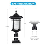 Kemeco Solar Post Light ST4338Q with Pire Mount Base Outdoor, Waterproof Black Cast Aluminum Bright Warm White LED Solar Powered Lamp for Pole Pillar Yard Deck Garden Gates Landscape