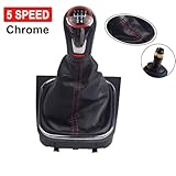 Kakulkomen Manual Car 5 Speed Chrome Handle Leather Gear Shift Knob with Gaiter Boot Cover for Vw Volks-wagen Golf 6 Golf 5 A5 Mk5 GTI GTD R32 2004-2008 (5 Speed)