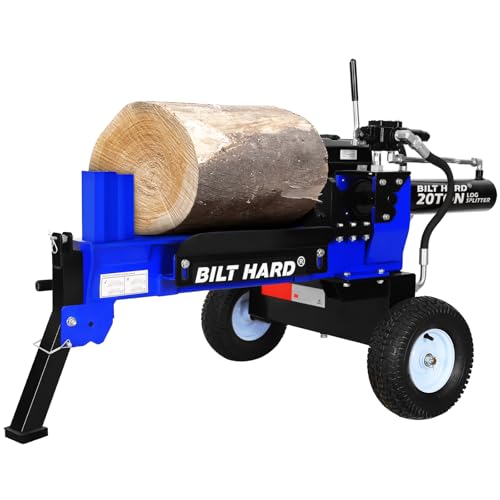 BILT HARD 20-Ton Gas Log Splitter, Hydraulic Wood Splitter with 7 HP 209cc OHV Engine, Towable Hitch, 13" Pneumatic Tires, 2 Stage Gear Pump, Steel Wedge, Firewood Splitting Machine