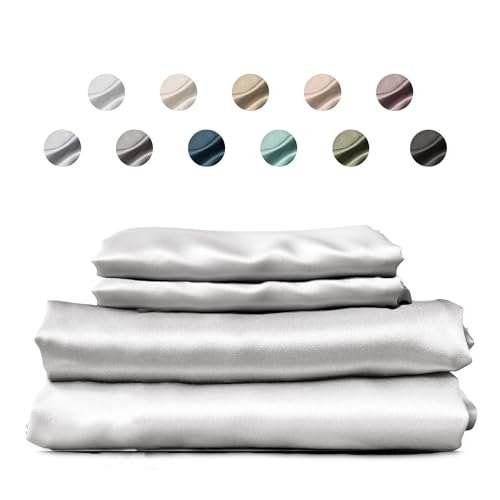 Colorado Home Co SUNDAYSILKS | 100% Mulberry Silk Bed Sheets | King Size | 4PC Set | Soft & Durable | Grade 6A Organic Real Silk | Pure White