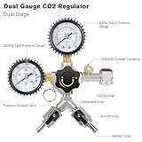 FERRODAY Y Type CO2 Regulator, CGA320 Dual Gauge CO2 Regulator for Kegerator, Kegerator Part Keg Regulator with Safety Valve, Beer Kegerator Regulator for Setting Two Beer Kegs at Same Pressure Value