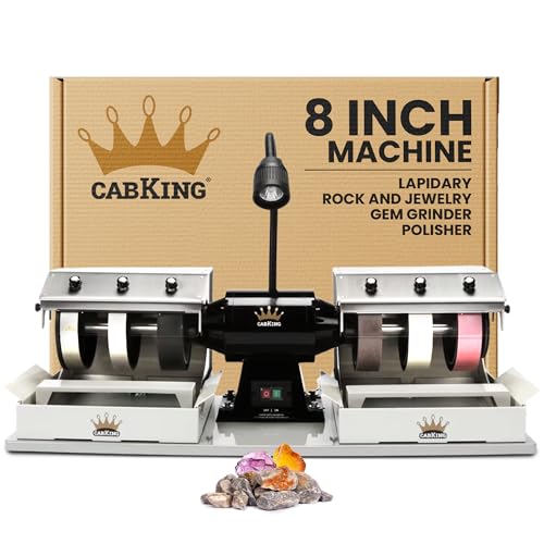 CabKing Cabbing Machine Lapidary Equipment - Gem Stone Grinder Jewelry Rock Polisher - Includes Diamond Wheels, LED Lamp, Water System, & Accessories - 8" Grinder Polishing Machine - Model CABKING-8V1