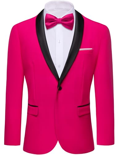 Barry.Wang Mens Blazer Jacket Casual Sport Coats Regular Fit Lightweight Suit Jackets Sports Business Wedding Hot Pink