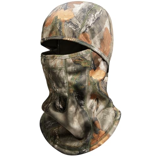 Camo Balaclava Hunting Face Mask Winter- Lightweight, Warm, for Men & Women Hunters (Leaf camo)