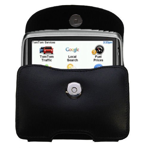 Gomadic Designer Black Leather Tomtom GO 540 Belt Carrying Case – Includes Optional Belt Loop and Removable Clip