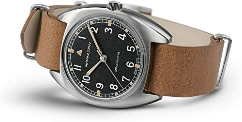 Hamilton Watch Khaki Aviation Pilot Pioneer Mechanical | Swiss Made | 36mm x 33mm Stainless Steel Case | Black Dial Analog Watch | Brown Leather NATO Strap (Model: H76419531)