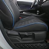 EKR Custom Fit CHR Seat Covers for Select Toyota CHR 2018 2019 2020 2021 2022 Full Set - Leather (Black with Blue Trim)