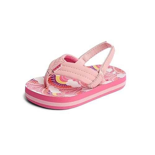 REEF Toddler/Little Kid Ahi Beach Flip Flop, Soft Cushion Footbed, Water Friendly, Backstrap, Rainbows And Clouds, 12