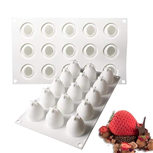 OCPO KITCHEN Strawberry Silicone Mold for Baking Mousse Cake, French Fruit Dessert, Pastry, Chocolate, Ice Cream, Cake Decoration Mold, 3D Strawberry Shape (15-Cavity)