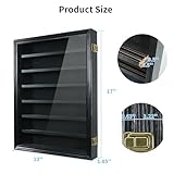 ASmileIndeep Pocket Knife Display Case 7 Rows Lockable Wooden Knife Shadow Box with HD Tempered Glass, Military Folding Knife Cabinet Stand for Wall with Removable Shelves, Black