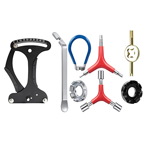 Bicycle Spoke Tension Meter Wrench Repair Tool Set, 8pcs Adjustment Bike Bicycle Spoke Indicator Tensiometer Wrench, Wheel Repair Tool W/Valve Wrench/Spoke Wrench/Tire Lever/Hex/Socket Wrench