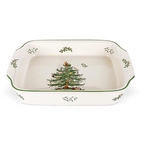 Spode Christmas Tree Rectangular Handled Dish (9" x 12") Baking & Seasonal Platters - Earthenware, Microwave & Dishwasher Safe - Festive Tableware for Holiday Entertaining & Christmas Dining