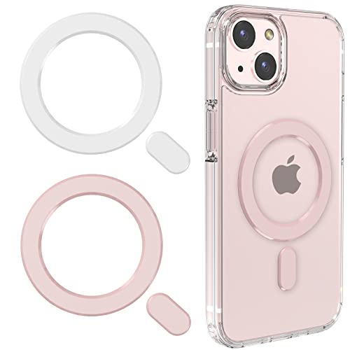 LDSXAY Universal MagSafe Ring, 2 PCS Magnet Sticker Magnetic Adapter Ring Compatible with Magsafe Accessories & Wireless Charging for iPhone 16/15/14/13/12/11 Pro Max Mini, Galaxy S25/S24 (White Pink)