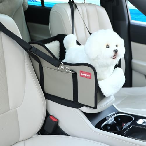 KuaKe Asiento de Coche Portátil para Mascotas, para Perros Pequeños, con Consola Central y Correa de Seguridad, Mejorado con Correas Ajustables y Base Antideslizante,Khaki
