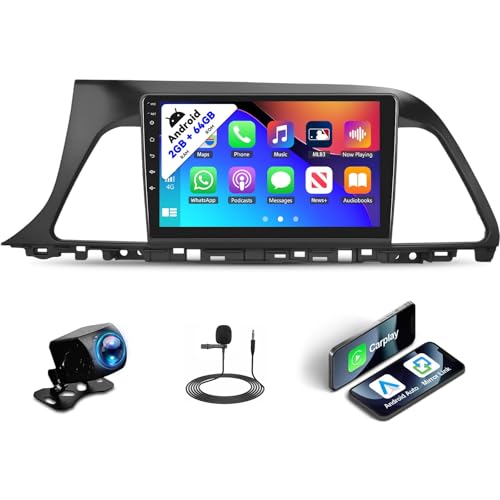 SIXTOP 2+64G Android 13 Car Stereo Radio for Hyundai Sonata 2015 2016 2017 Apple Carplay Android Auto GPS Navigation Mirror Link 9 inch Touch Screen FM RDS Bluetooth WiFi SWC +AHD Camera & MIC