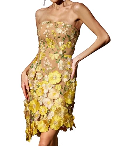 BELLA BARNETT Glamorous Strapless Featuring Nude Pink Tone Floral Dress Mini Alluring Prints Asymmetrical Hem Bech Summer Dress