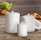 American Atelier Bianca Dash Canister Set 3-Piece Ceramic Jars in 30oz, 70oz and 122oz Chic Design with Lids for Cookies, Candy, Coffee, Flour, Sugar, Rice, Pasta, Cereal & More White