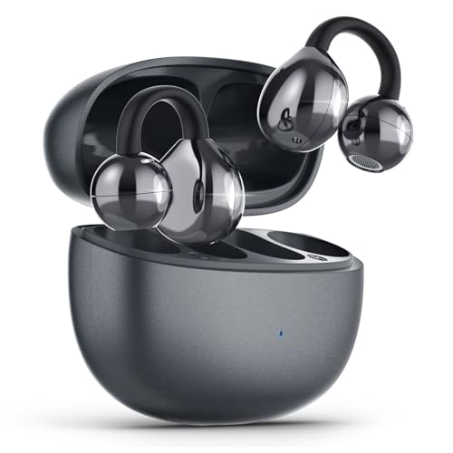 Open Ear Earbuds, Air Conduction Headphones Wireless Earbuds Bluetooth 5.4, Clip on Headphones with Mic 42H Playtime, Over Ear Earbuds Comfortable for Sports, Running, Workouts and Glasses Wearers