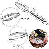 Openfly Fish Scaler Tool, Stainless Steel Fish Scaler Remover Fish Scraper Scaler with Sawtooth, Fish Skin Graters Fish Tweezers Fish Descaler Tool for Cleaning Fish