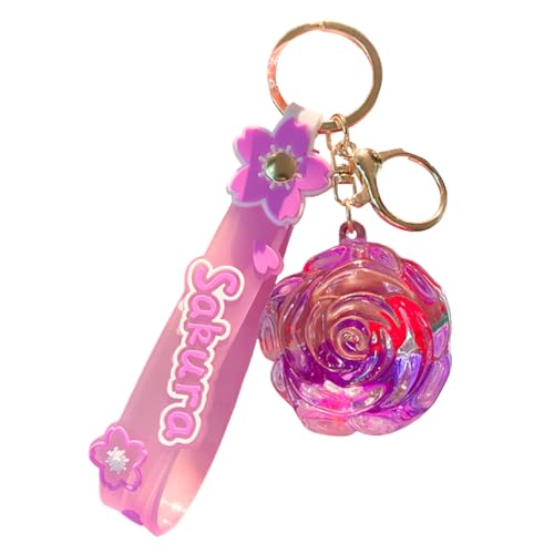 JTMY Lovely Rose Quicksand Keychain Creative Purple Liquid Floating Flower Keyring Acrylic Car Keys Bag Pendant for Women