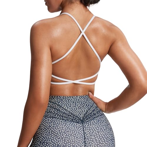Aoxjox Women's Workout Sports Bras Fitness Ivy Low Impact Bra Yoga Crop Tank (White, Small)