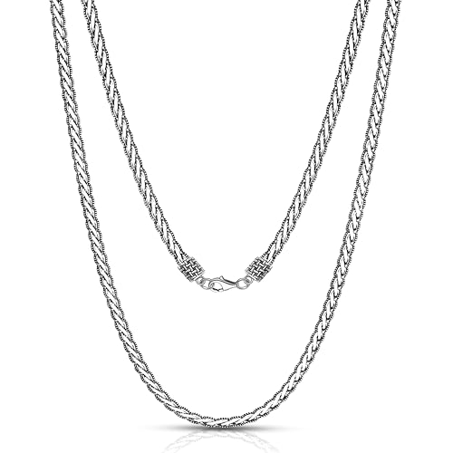 MaicuQ Solid 925 Sterling Silver Mens Necklace, 4mm Authentic Flat Weave Silver Rope Chain For Men Women,20 22 24inch Mens Silver Chain,With Lobster Clasp Come Gift Box (4MM-Silver-Length 22 Inch)