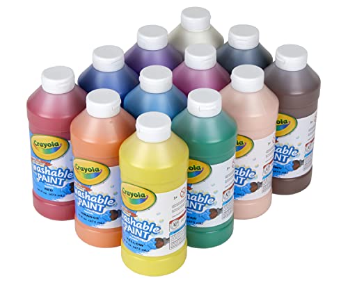 Crayola Washable Paint for Kids (12ct), Teacher Classroom Must Have, Bulk Paint Set, Nontoxic Kids Arts & Craft Supplies, Back to School Essentials, 16 Oz