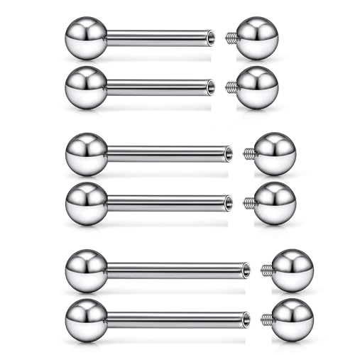 Kadogohno F136 Titanium 12G Internally Threaded Nipple Tongue Ring Bridge Piercing Jewelry Long 12mm 14mm 16mm Bars Barbell Earrings Naughty Surgical Hypoallergenic for Women Men Set