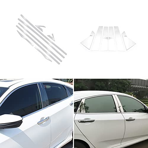Xotic Tech Exterior Window Pillar Lower Stripe Molding Cover Trim Combo Kit,Chrome,Compatible with Honda Civic 10th Gen Sedan 2016-2021