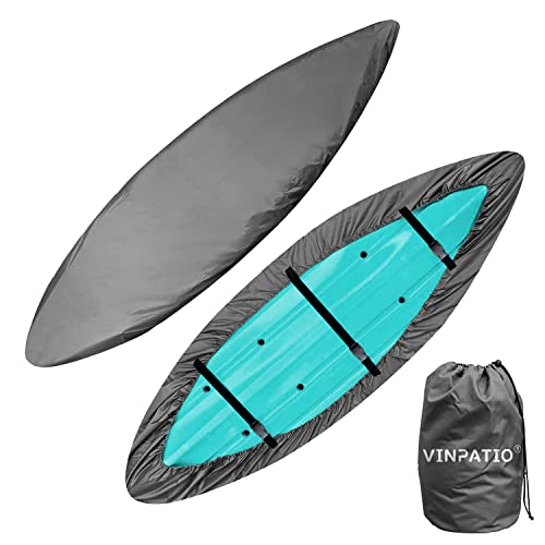 VINPATIO 600D Kayak Cover 9-11ft, Canoe Cover Paddle Board Cover Kayak Covers for Outdoor Storage, Waterproof UV Protection Dust Boat Cover for Kayak Fishing Boat Canoe, Grey