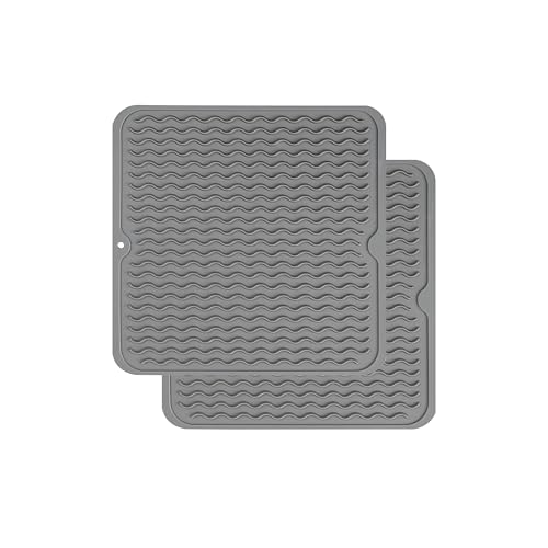 ZLR 2 Pcs Silicone Dish Drying Mats for Kitchen Counter, Eco-Friendly Quick Dry Dish Mat, Easy Clean Multi Usage Drying Matt, Heat Resistant Trivet, 12" x 12" Middle, Gray