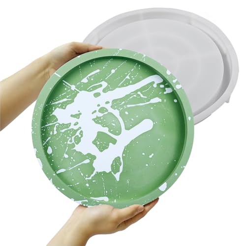 Wehous Big Round Tray Mold With Edges 12.2in Silicone Concrete Molds Large Storage Container Plate for Epoxy Resin DIY Cement Art Craft Accessories Home Decor