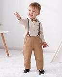 DISAUR Matching Family Outfits Apricot Brown Long Sleeve Dress Shirt Bow Tie Suspender Pants Boys Church Outfit 4t 5t 4-5t