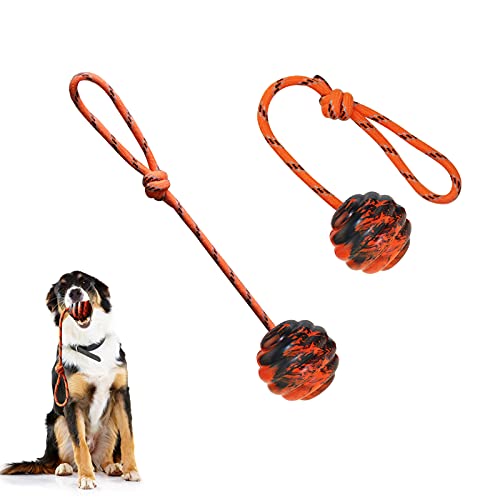 Vitalili 2Pcs Dog Training Ball on Rope - Exercise & Reward Toy for Dogs - Chew, Pull, Throw, Tug & Fetch - Belgian Malinois Gifts