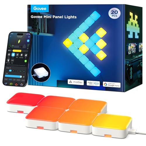 Govee Mini Panel Lights, RGBIC Wall Lights, Smart LED Wall Panels, Works with Matter, Alexa, Google Assistant, Sync with Music, DIY Gaming Light for Home Decor, Office, Bedroom, 20 Pcs