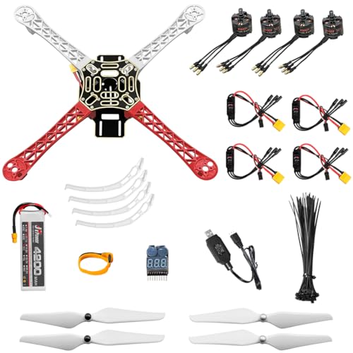 HAWK’S WORK F450 Drone Kit to build, DIY Quadcopter Set, Frame + ESC + Brushless Motor + Prop + Battery + Accessory + Guild Book & Video (C)